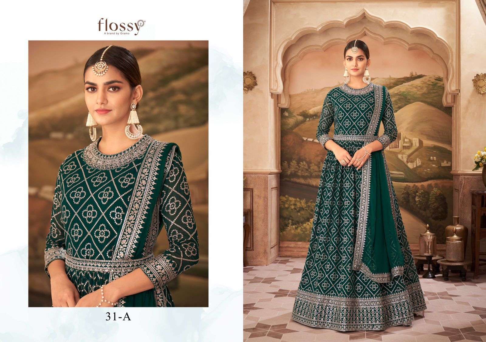 Flossy-Rooh Colour Vol 2-Heavy-Georgette-Embroidery-Work-Long-Gown-Kurti-Inner-Satin-Pant-Georgette-Dupatta-31-A